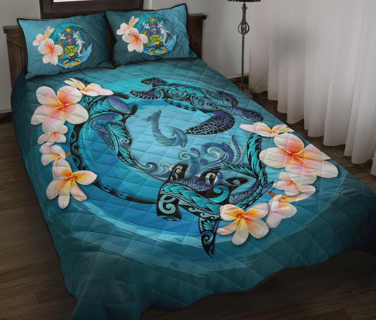 Solomon Islands Quilt Bed Set – Blue Plumeria Animal Tattoo A24