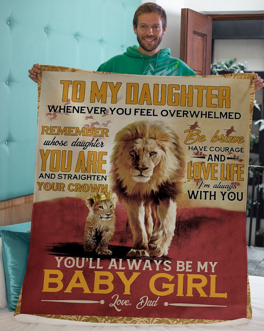 To My Daughter From Dad Sherpa Lion Blanket Christmas Gift Christmas Son Daughter Mom Dad Custom Blanket Family Matching Blanket