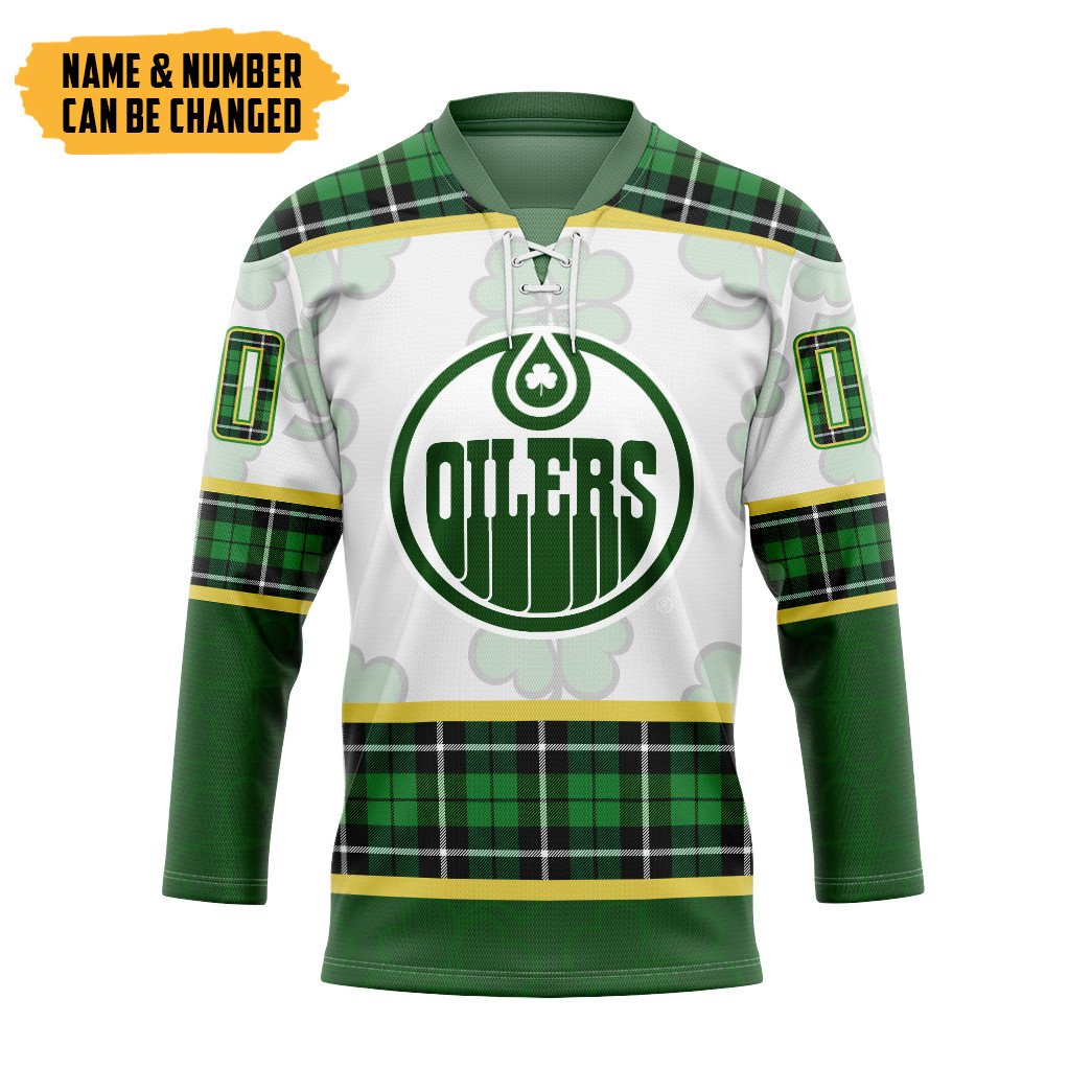 Gearhumans 3D Edmonton Oilers St Patrick Day Custom Name Custom Number Hockey Jersey