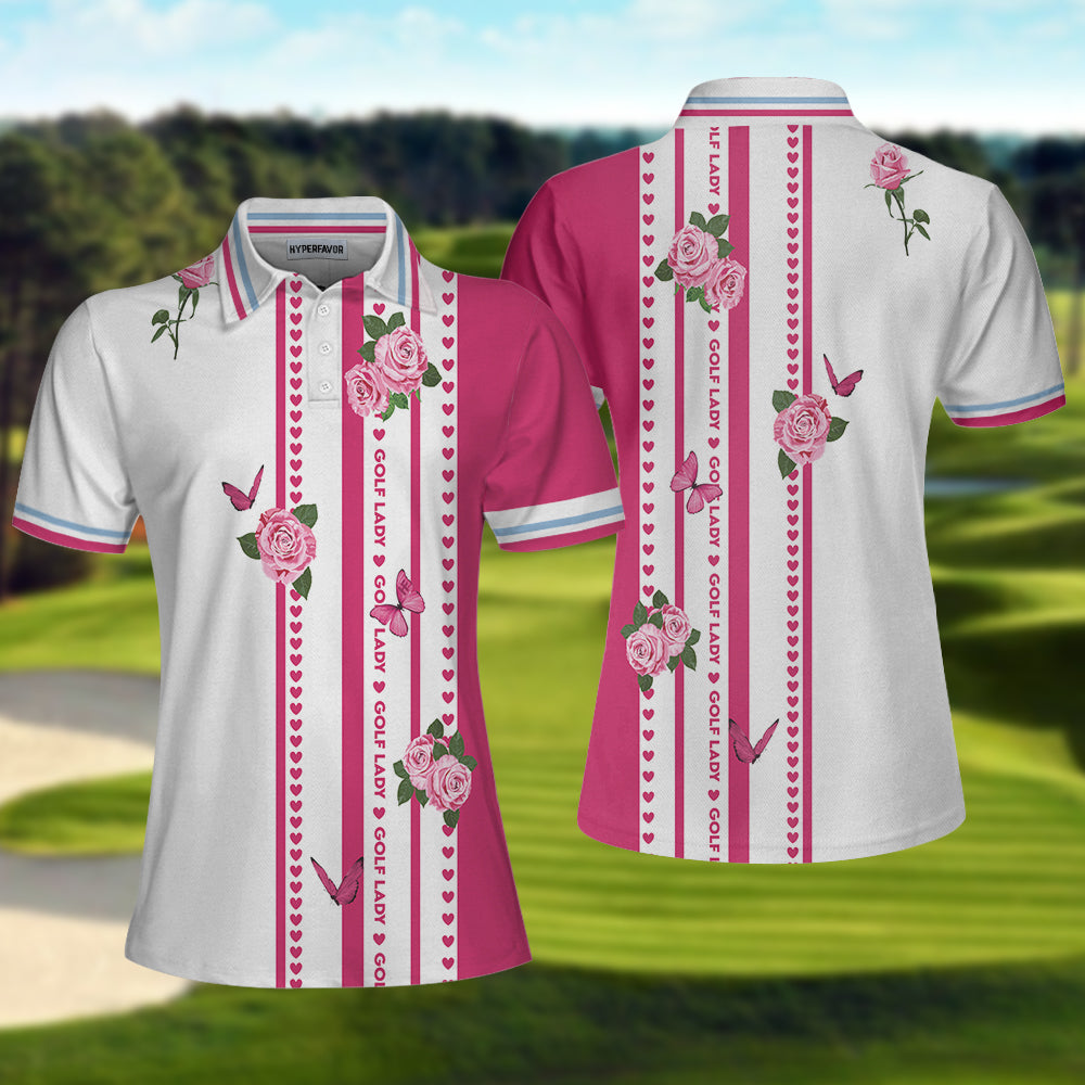 Golf Lady With Roses In Vintage Style Golf Short Sleeve Women Polo Shirt, Floral Shirt For Golf Ladies Coolspod