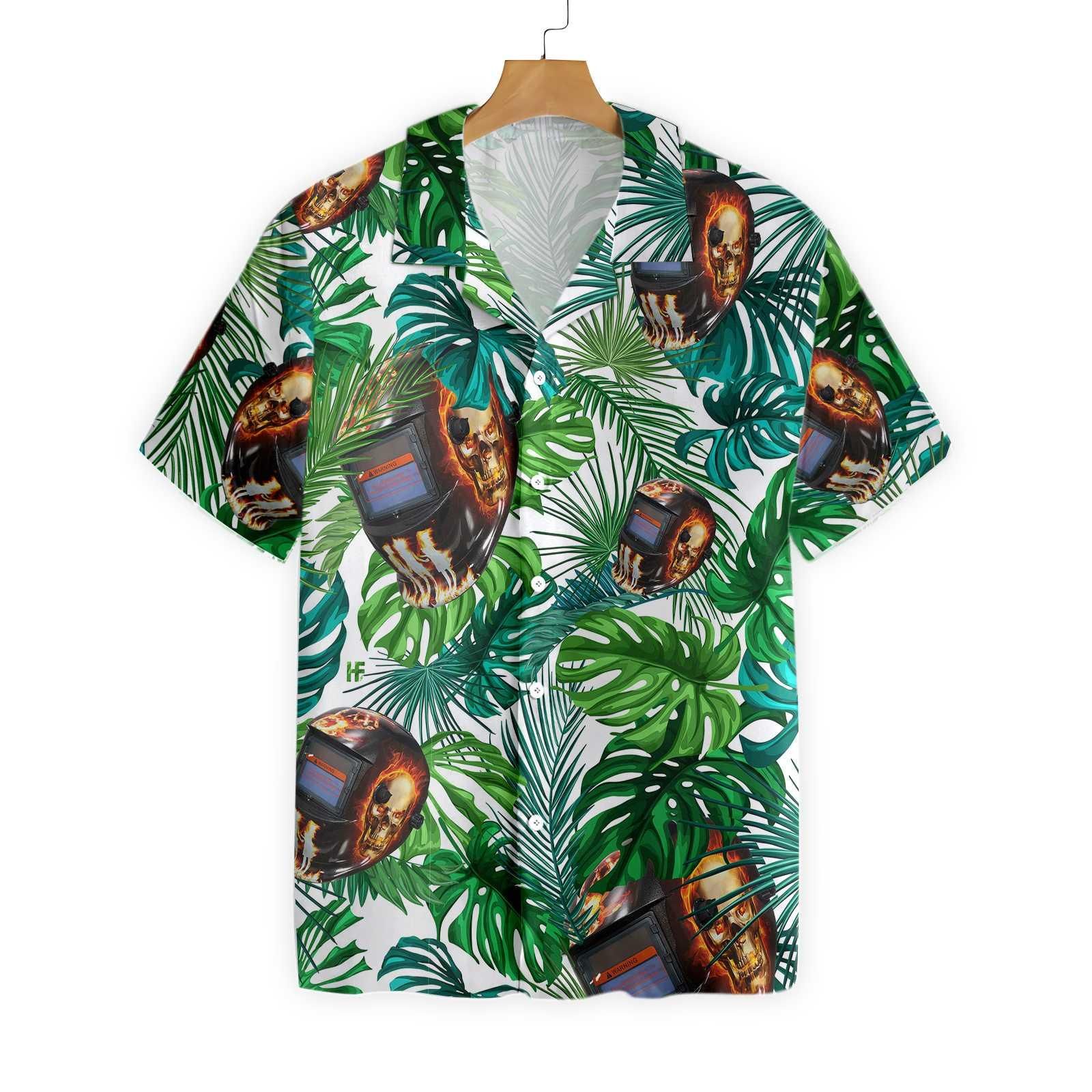 Skull Welder Helmet Tropical Hawaii Shirt Ha41580