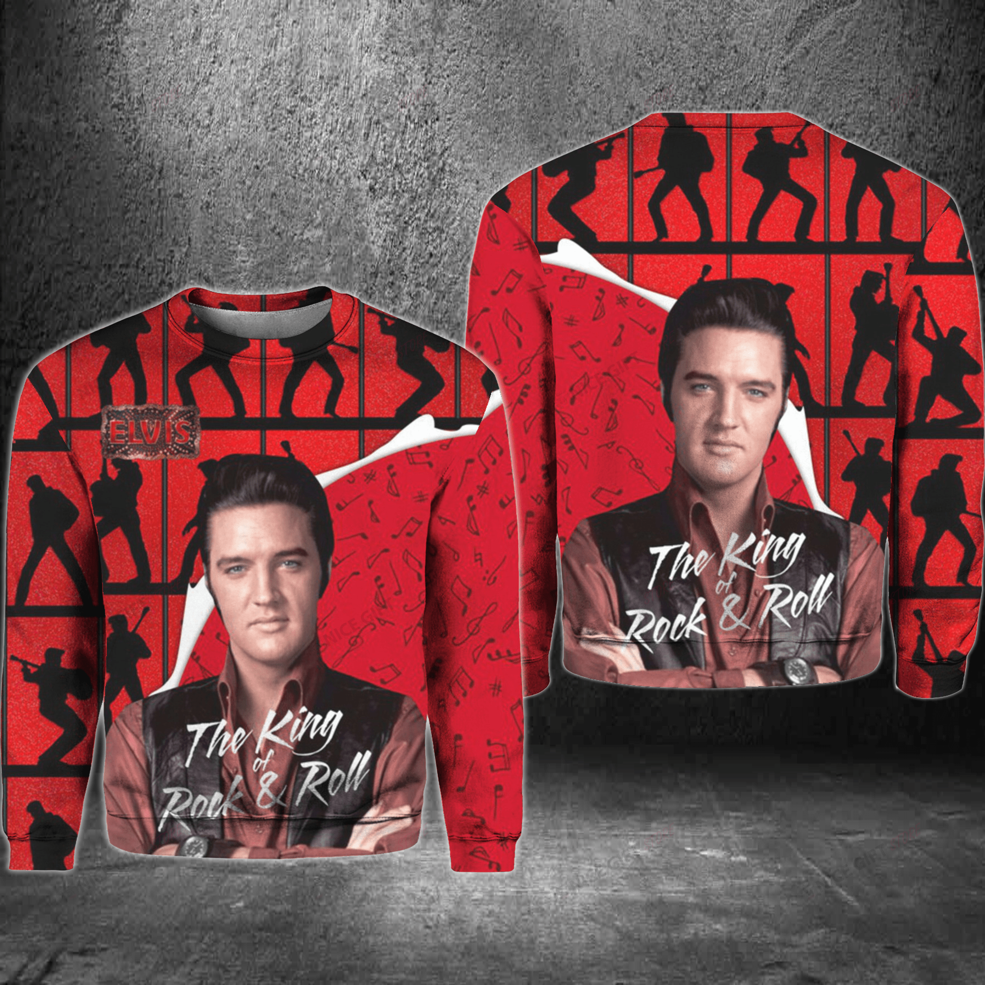 Elvis Presley The King Of Rock & Roll Crewneck Sweatshirt 3Cs-T5I1