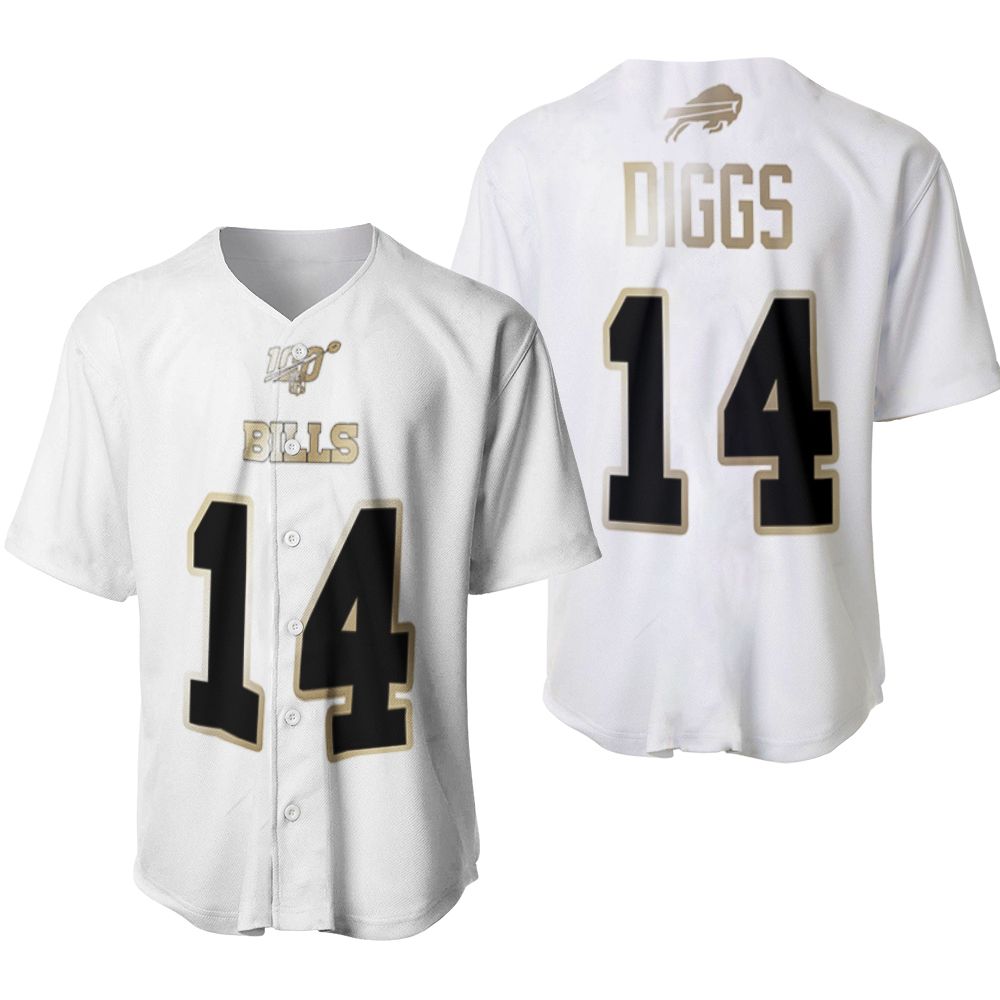 Buffalo Bills Stefon Diggs #14 NFL White 100th Season Golden Brandedition Jersey Style Gift For Bills Fans Baseball Jersey