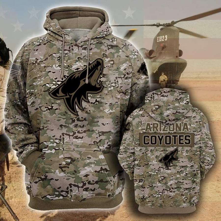 Arizona Coyotes Camouflage Veteran Hoodie Unisex 3D All Over Print