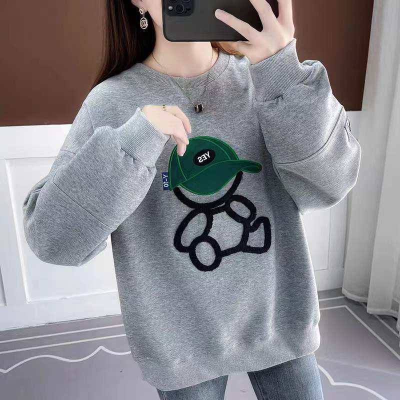 2022 spring new round neck cotton sweater Korean casual loose cartoon student coat female alx