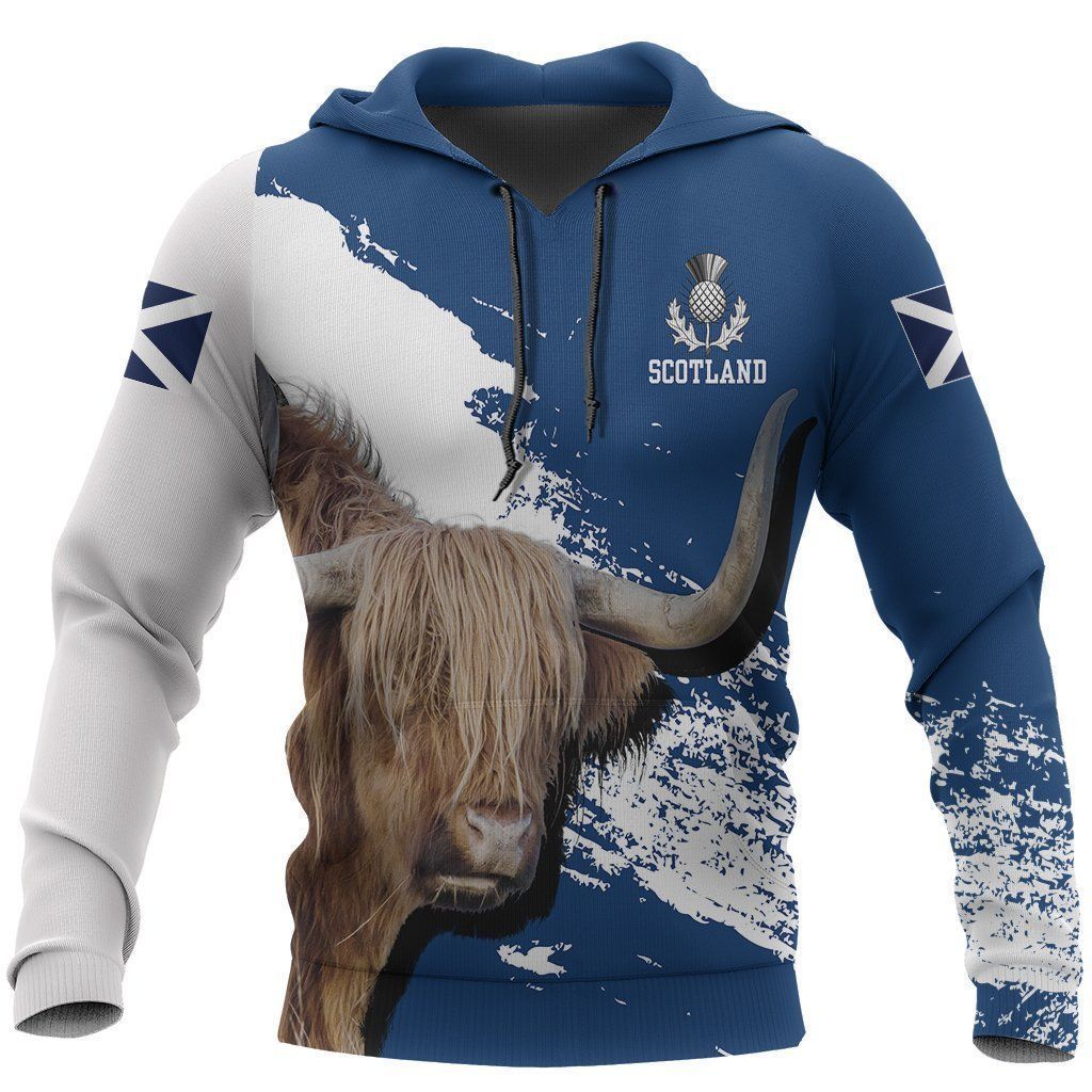 Highland Cow Blue Awesome 3D Printed Sublimation Hoodie Hooded Sweatshirt Comfy Soft And Warm For Men Women S to 5XL CTC1601366