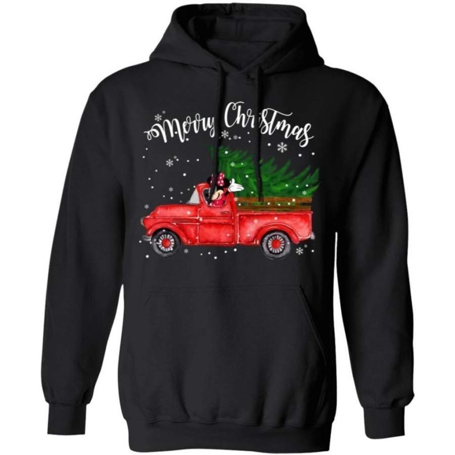 Merry Christmas Minnie On The Red Truck Christmas Hoodie Cute Gift VA10