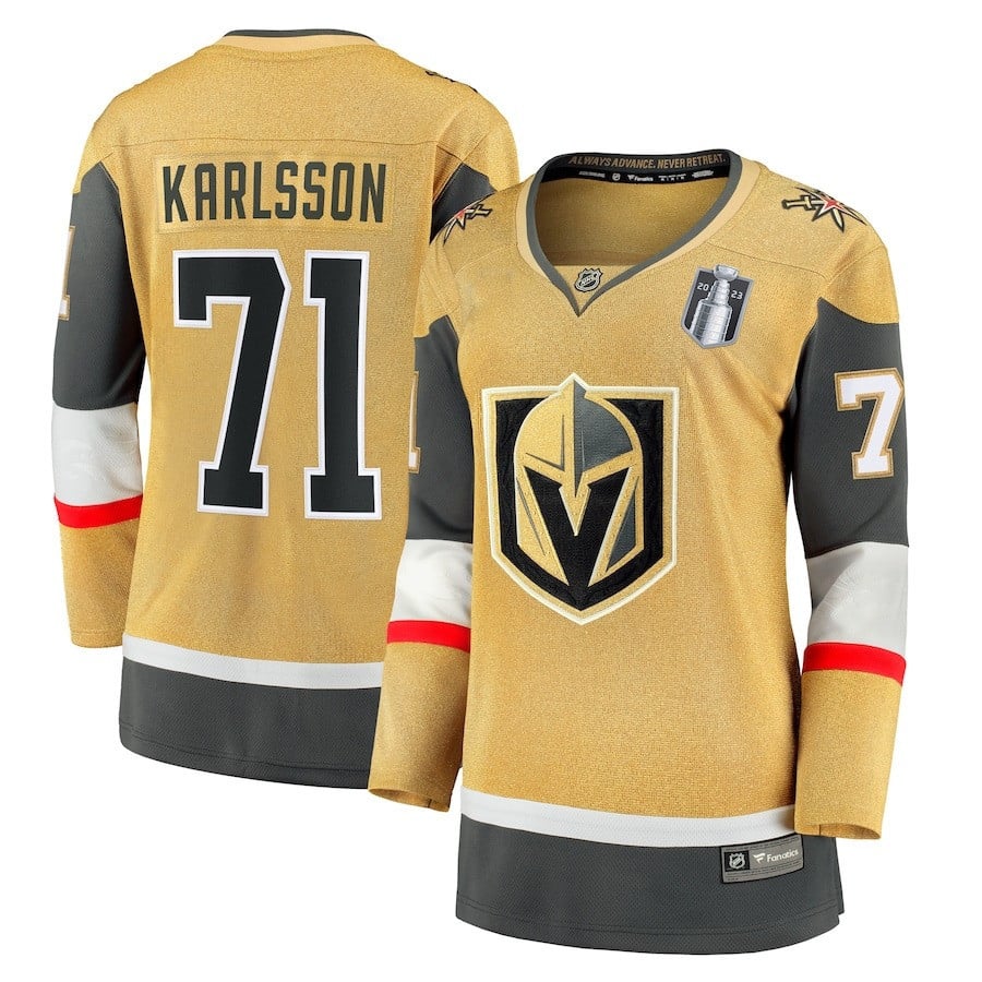 William Karlsson 71 Vegas Golden Knights Women’s 2023 Stanley Cup Final Home Breakaway Player Jersey – Gold