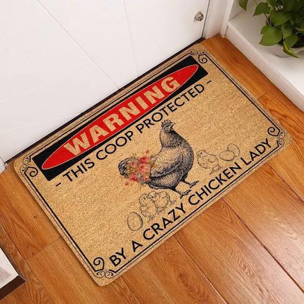 This Coop Protected By A Crazy Chicken Lady Animal Doormat Welcome Mat Farm Rug Farmer House Decor Housewarming Gift Gift For Famer Friend Family Gift For Chicken Lover Farm Animal Lovers