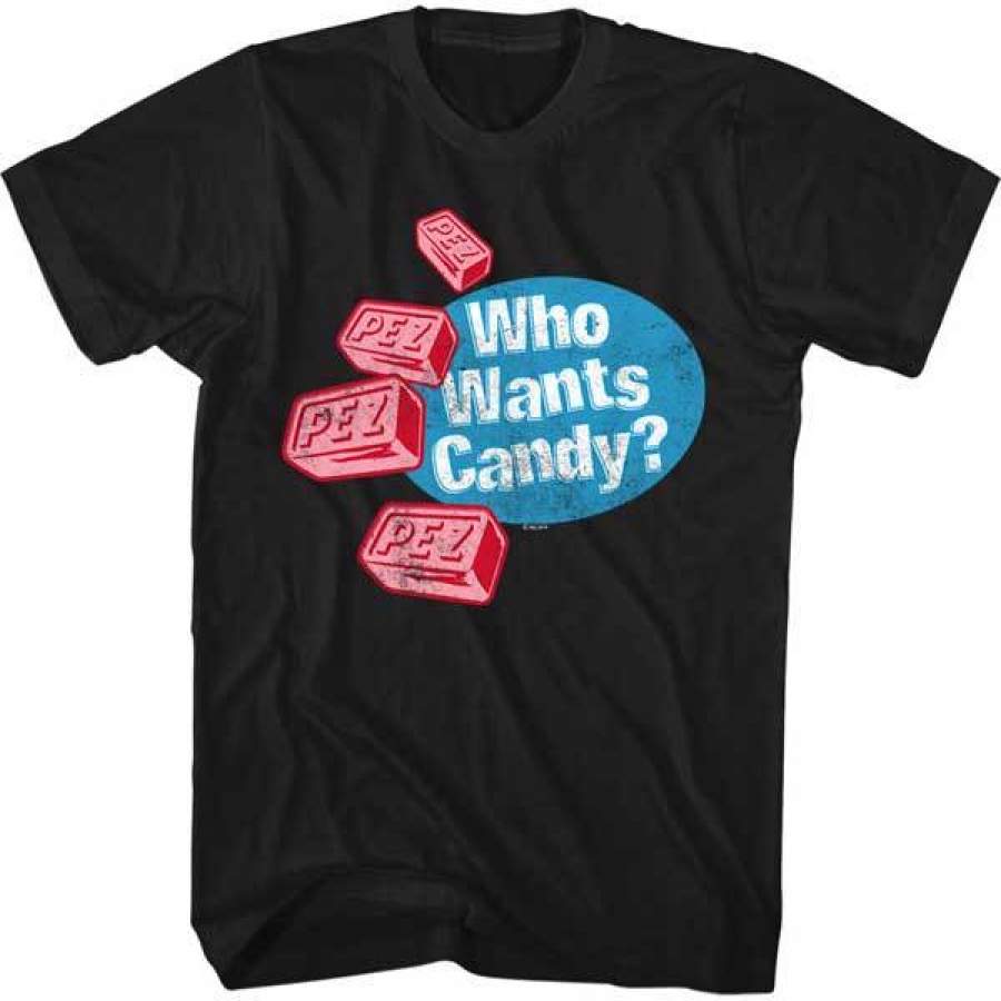 PEZ-WHO WANTS CANDY-BLACK ADULT Short Sleeve TShirt