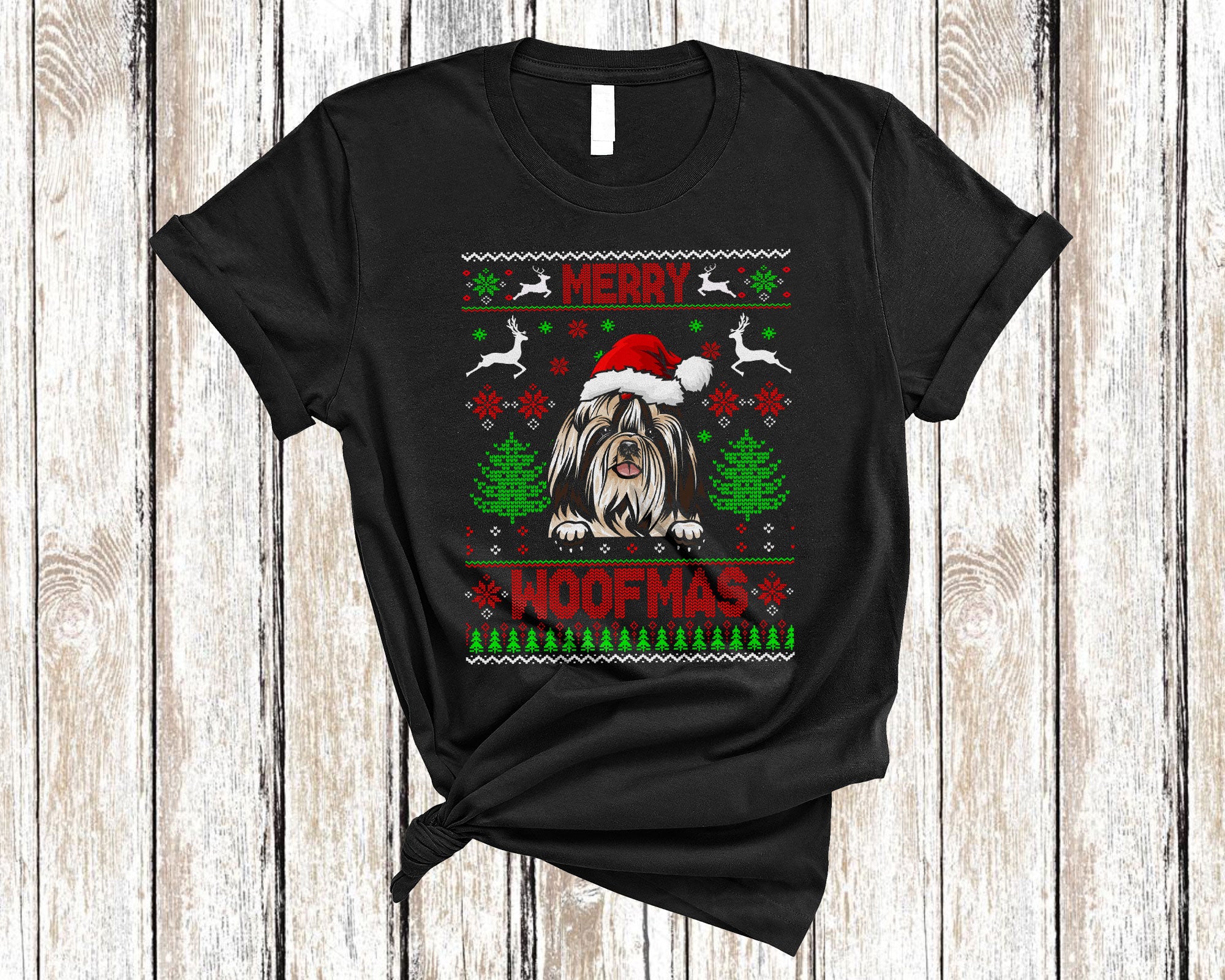 Christmas Dog Shirt Merry Woofmas Funny Ugly Christmas Santa Shih Tzu Dog Sweater Gifts T-Shirt