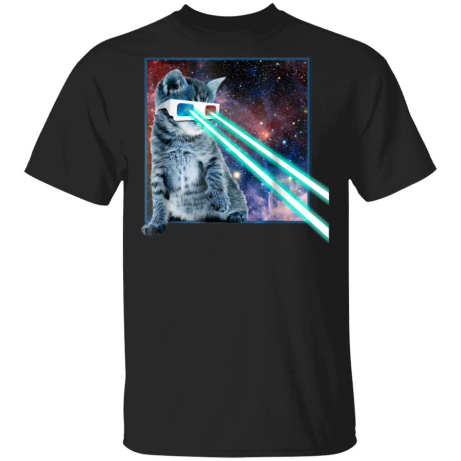 Captain Laser Cat, 3D Glasses, Space, Galaxy, Kitty Eye T-Shirt