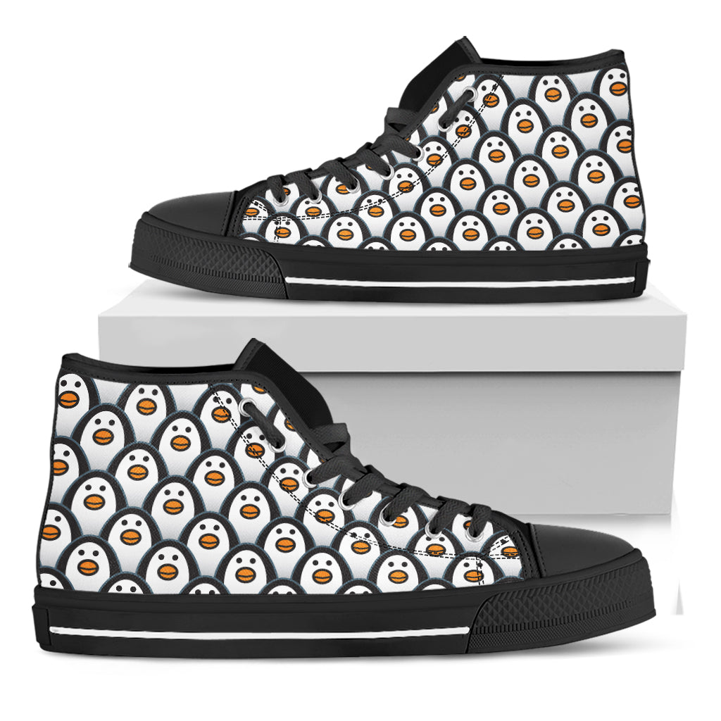 Cute Penguin Face Pattern Print Black High Top Shoes