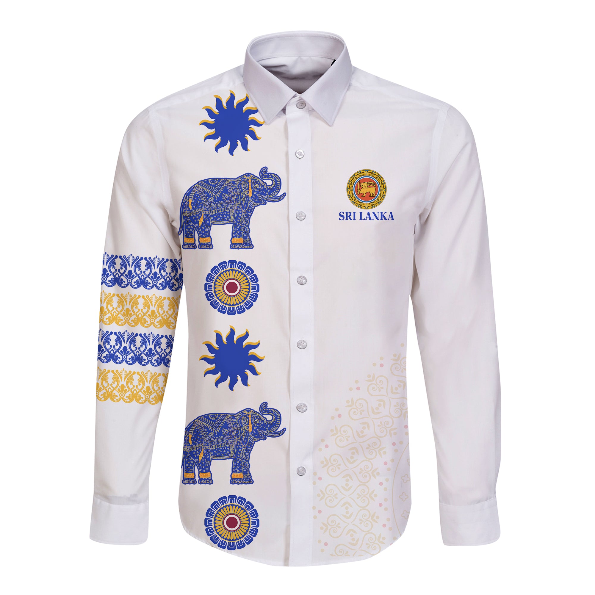 (Custom Personalised) Sri Lanka Hawaii Long Sleeve Button Shirt Traditional Pattern And Elephants Lt13