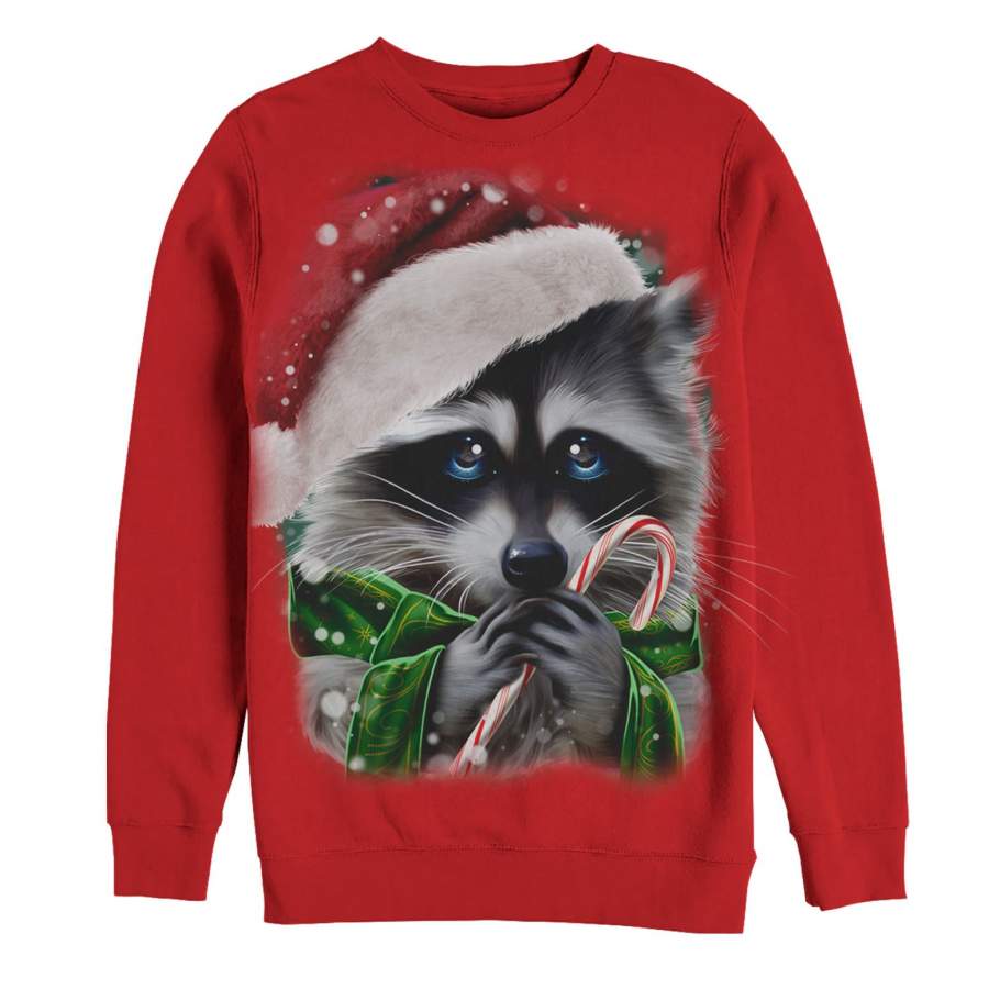Lost Gods Women’S Ugly Christmas Raccoon Candy Cane Sweatshirt