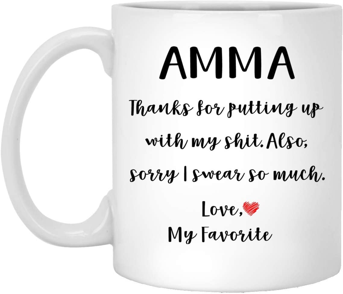 Amma Gifts From Daughter Son – Mothers Day Gifts For Amma Birthday Gifts – Funny Amma Coffee Mug Christmas Gift Ideas For Amma – White – 15Oz