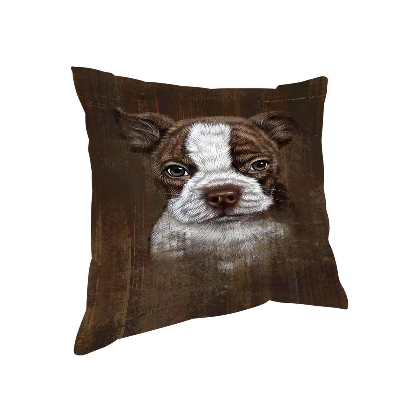 Rustic Boston Terrier Puppy Pillow Pil48900