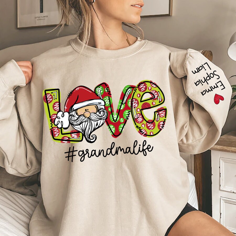 Christmas Grandma Sweatshirt, Christmas Grandma life Sweatshirt, Love Grandma Life Sweatshirt with kids on sleeve, Love Mimi Life Sweatshirt