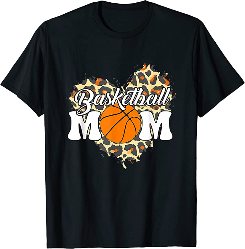 Basketball Mom Mothers Day Leopard Heart Baket MOM T-Shirt