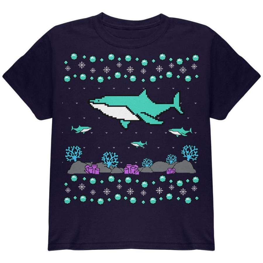 Ugly Christmas Sweater Shark Coral Reef Youth T Shirt