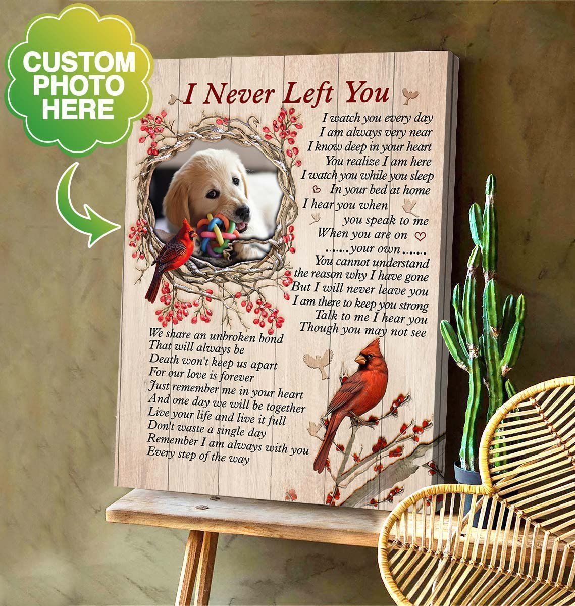 Canvas – Cardinal – Custom Person Portrait From Photo On Canvas, Personalized Customized Art, I Never Left You Canvas