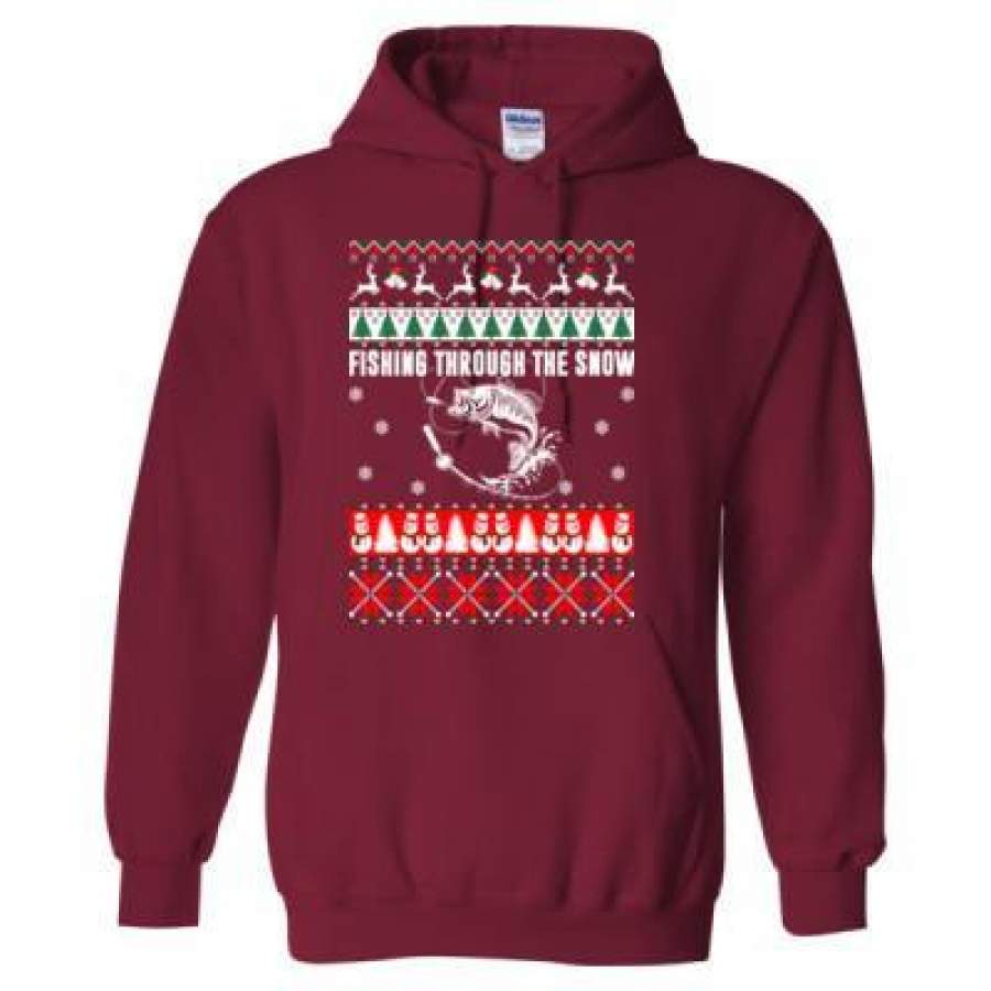 AGR Fishing Through The Snow Ugly Christmas Sweater – Heavy Blend™ Hooded Sweatshirt