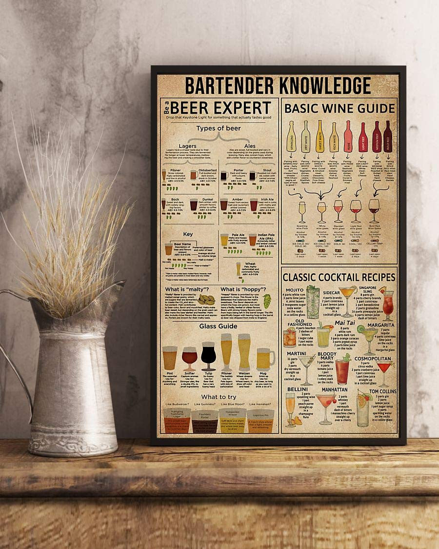 B Ender Knowledge Beer Epert Basic Wine Guide Classic Cocktail Recipes Satin Portrait Canvas Prints Poster Wall Art Decor