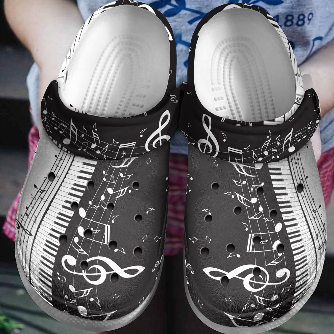 Piano Personalized Clog, Custom Name, Text, Color, Number Fashion Style For Women, Men, Kid, Print 3D Musical Note Pattern