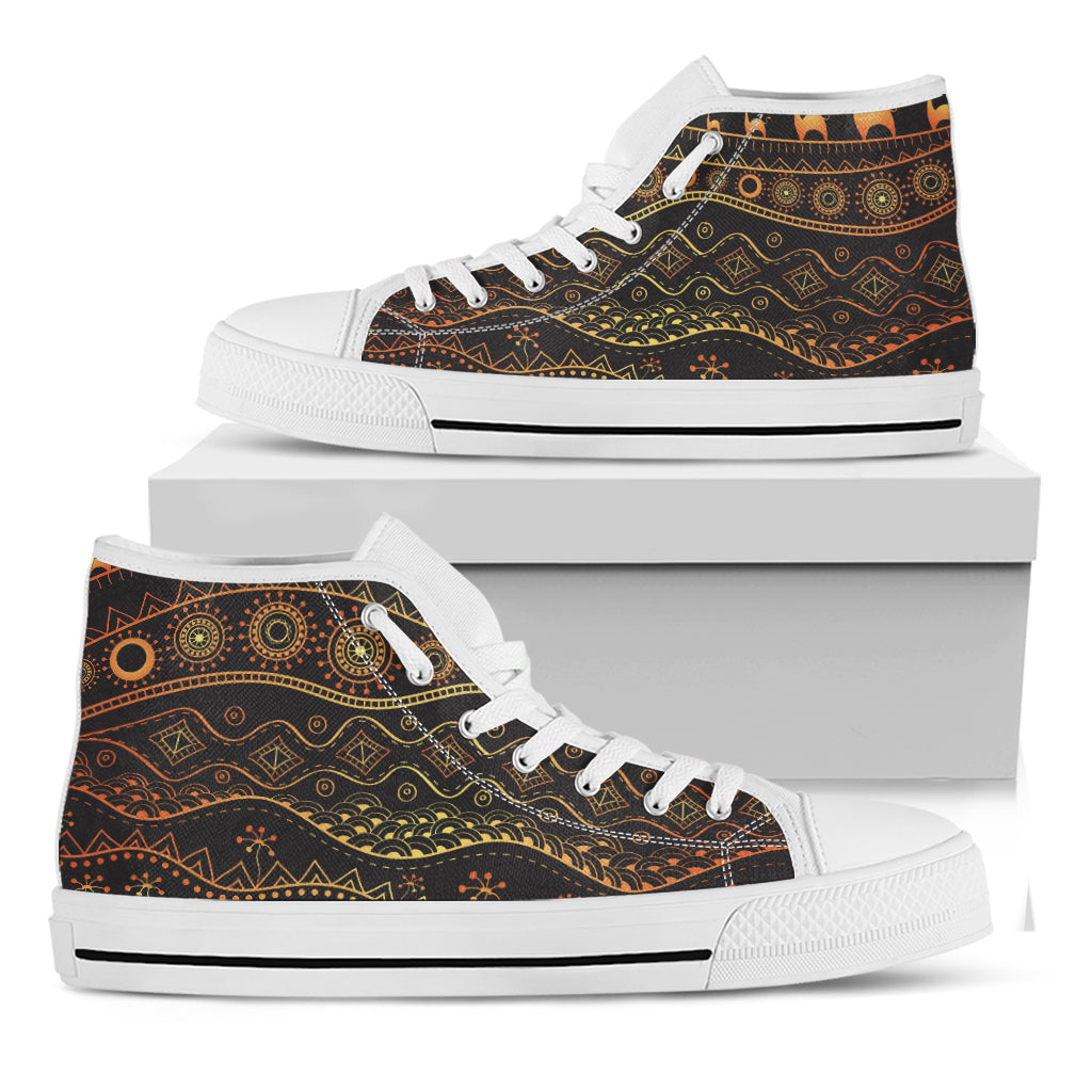 Tribal Ethnic African Pattern Print White High Top Shoes