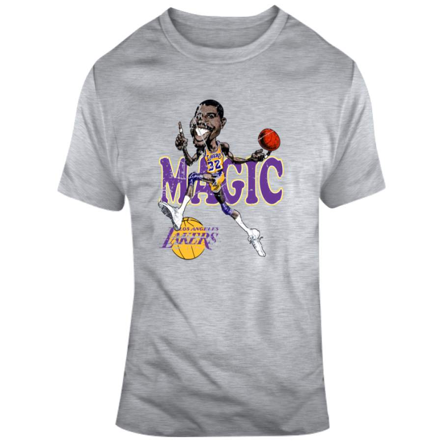 Magic Johnson Basketball Goat Superstar La Distressed Retro Caricature T-Shirt