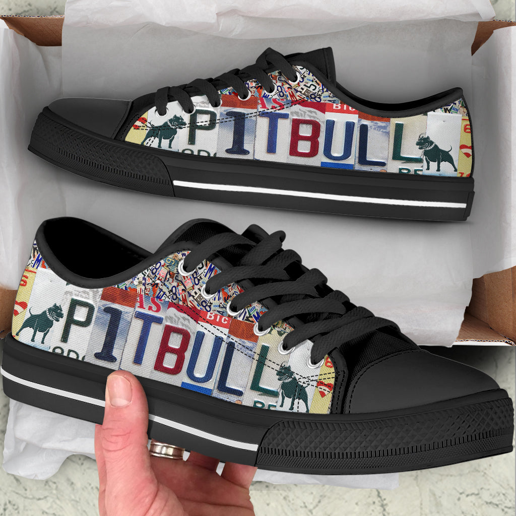 Pitbull Low Top Shoes License Plates Canvas Shoes – Best Shoes For Dog Lover, Best Gift For Dog Mom