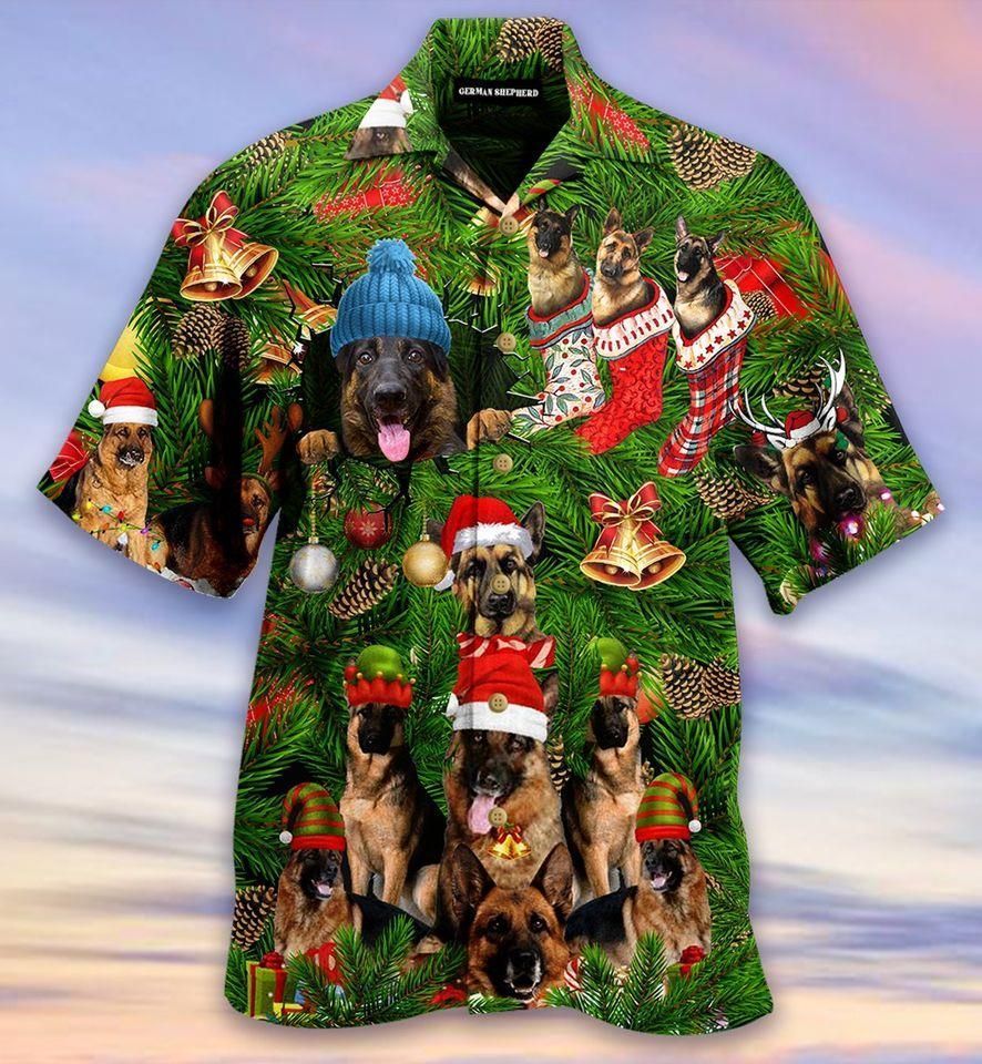 High Quality Lovely Christmas German Shepherd Green Hawaii Aloha Shirts Ha30502