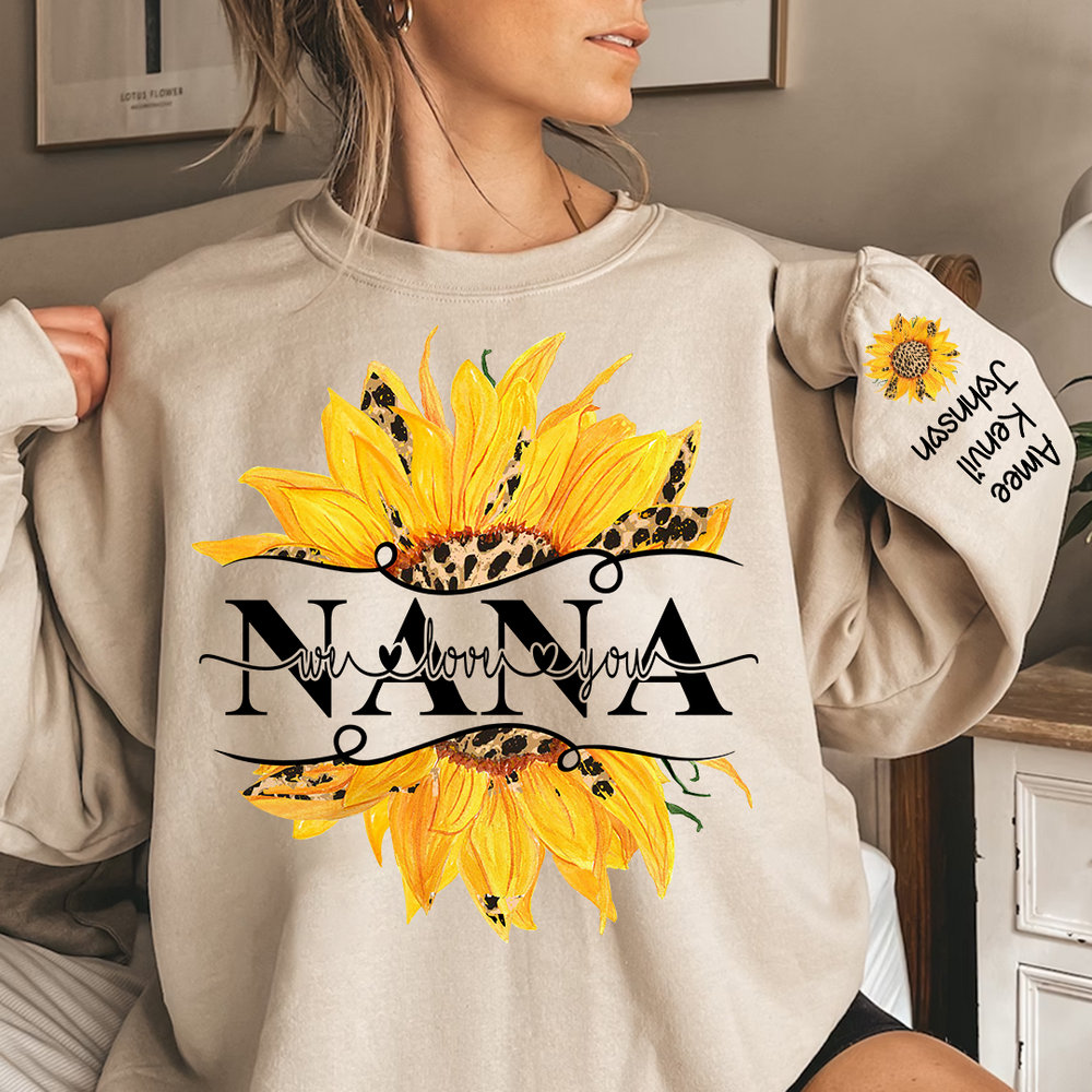 Custom Nana Sunflower Sweatshirt, Love Grandma Life Sweatshirt with Names on Sleeve, Sunflower Mimi Shirt with Kid names Sweatshirt