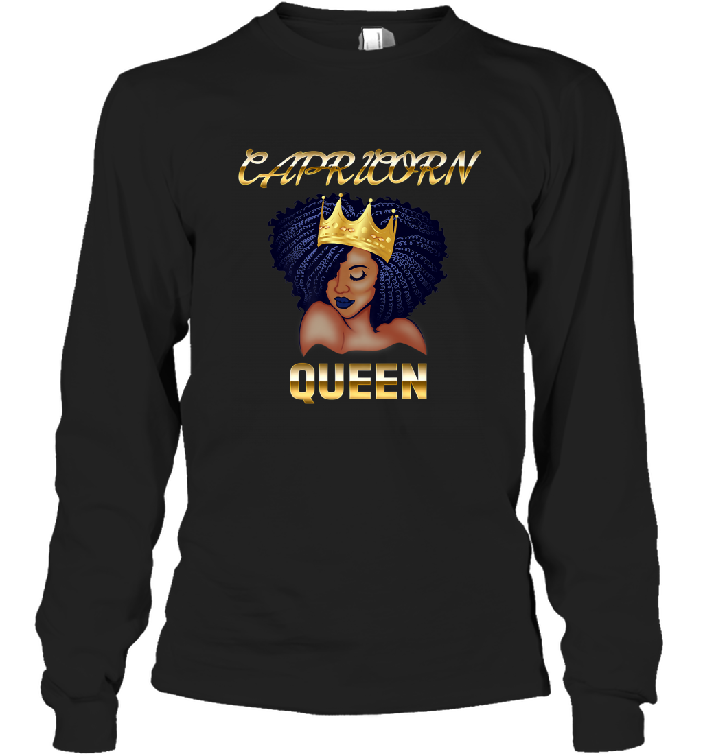 Capricorn Queen Born December January Black Queen Birthday Long Sleeve T-Shirt