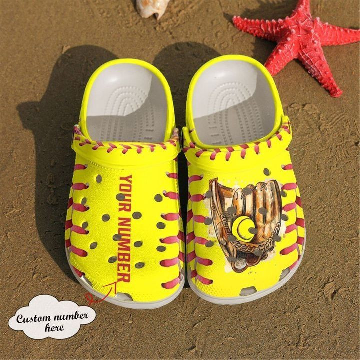 Softball Custom Number Glove Crocs Crocband Clog Comfortable Water Shoes