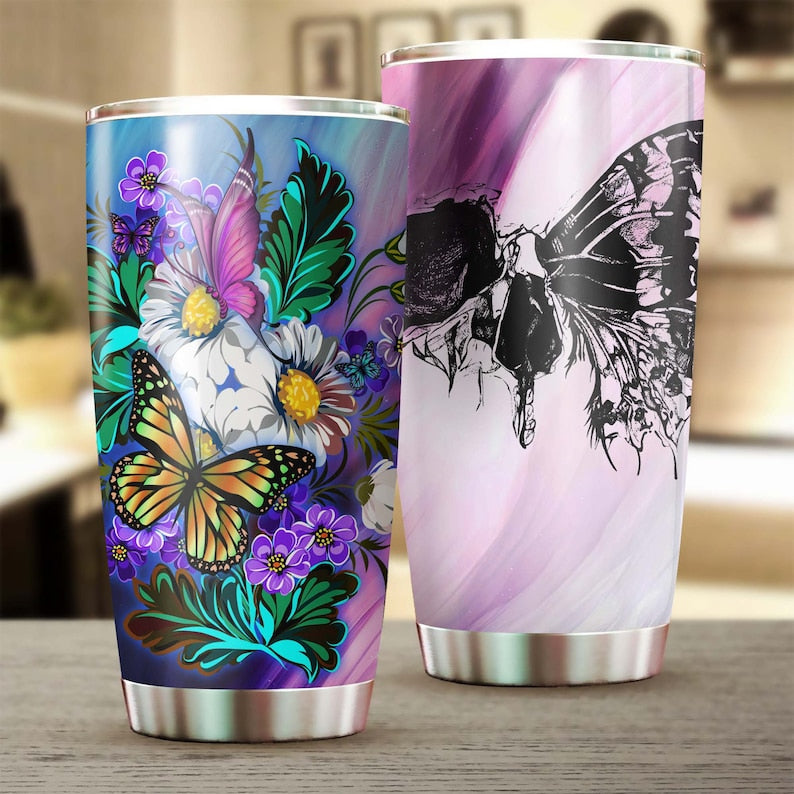 Butterfly Skull Flower Tumbler-Unique Fancy Tumbler Gift -Birthday Gift Christmas Gift For Butterfly Lover For Her