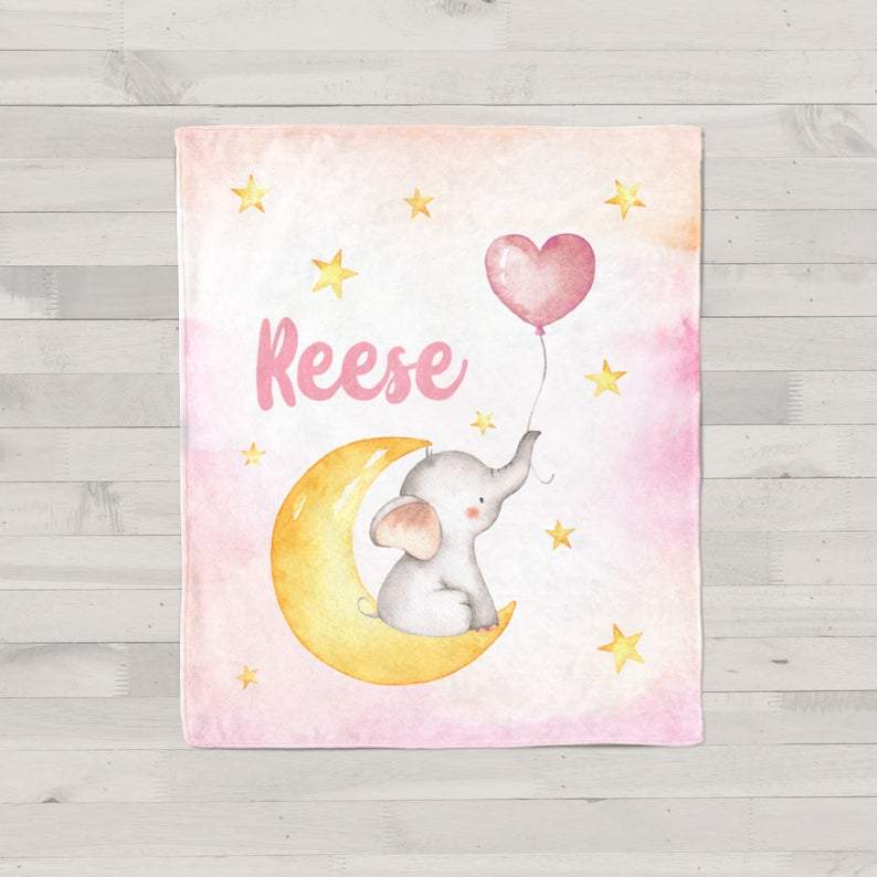 Baby Blanket, Personalized Elephant Name Blanket, Elephant Blanket, Blanket For Baby