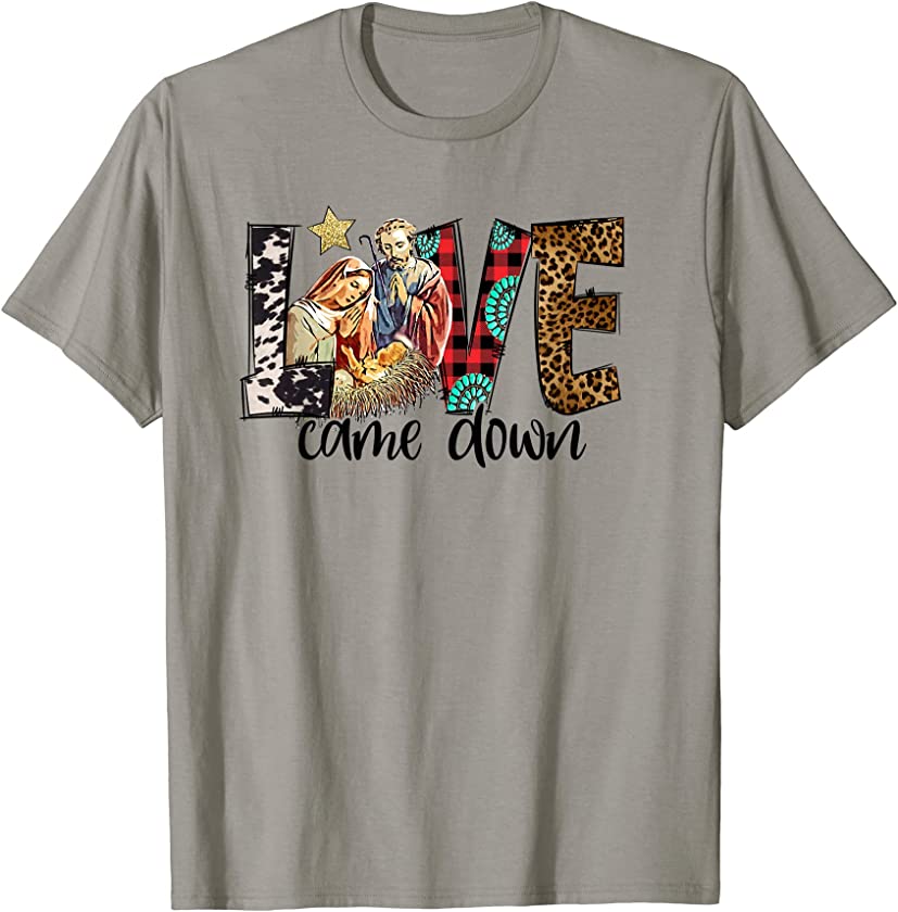 Western Leopard Cowhide Love Came Down Christmas Pajama T-Shirt