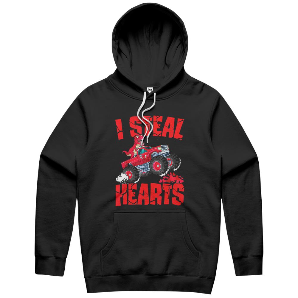 Dinosaur Ridding Truck I Steal Hearts Valentines Day Boys Hoodie