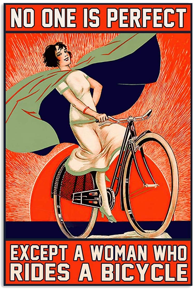 Vintage Girl Cycling No One Is Perfect Expect Woman Rides A Bicycle Poster Art Print      Home Decor Gift For Men Women Family Friend On Birthday Xmas