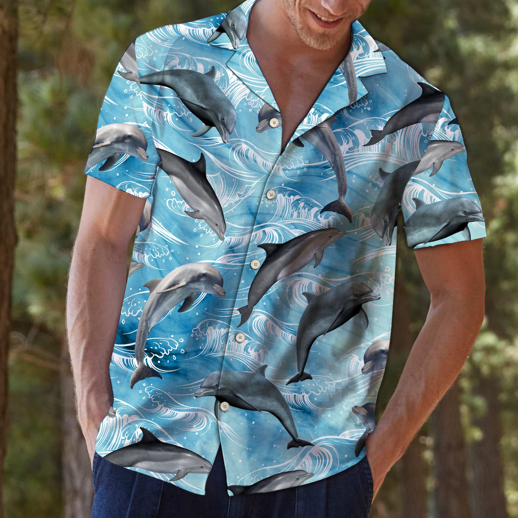 Dolphin Wave Water Hawaiian Shirt For Men, Hawaiian Shirt For Women, Aloha Shirt, Hawaii Shirt