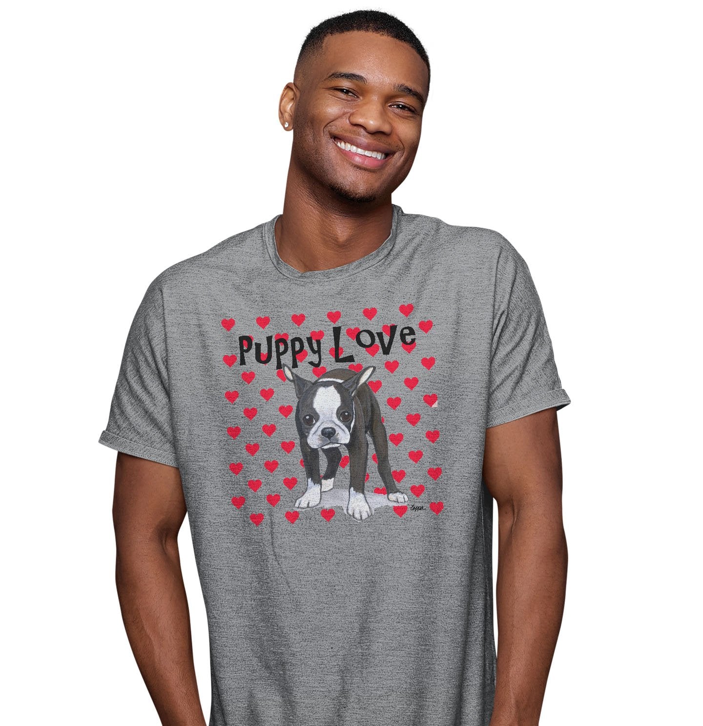 Boston Terrier Puppy Love – Adult Unisex T-Shirt