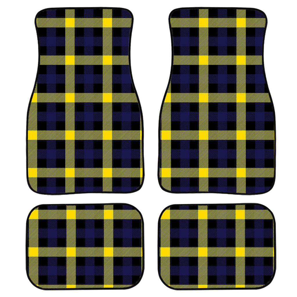 Yellow Navy And Black Plaid Print Front And Back Car Floor Mats, Front Car Mat