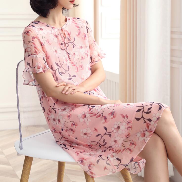 Women Plus Size Floral Dress Female Summer Fashion Dress New Chiffon Slim Dress Long Temperament Big Swing Dress E205 alx