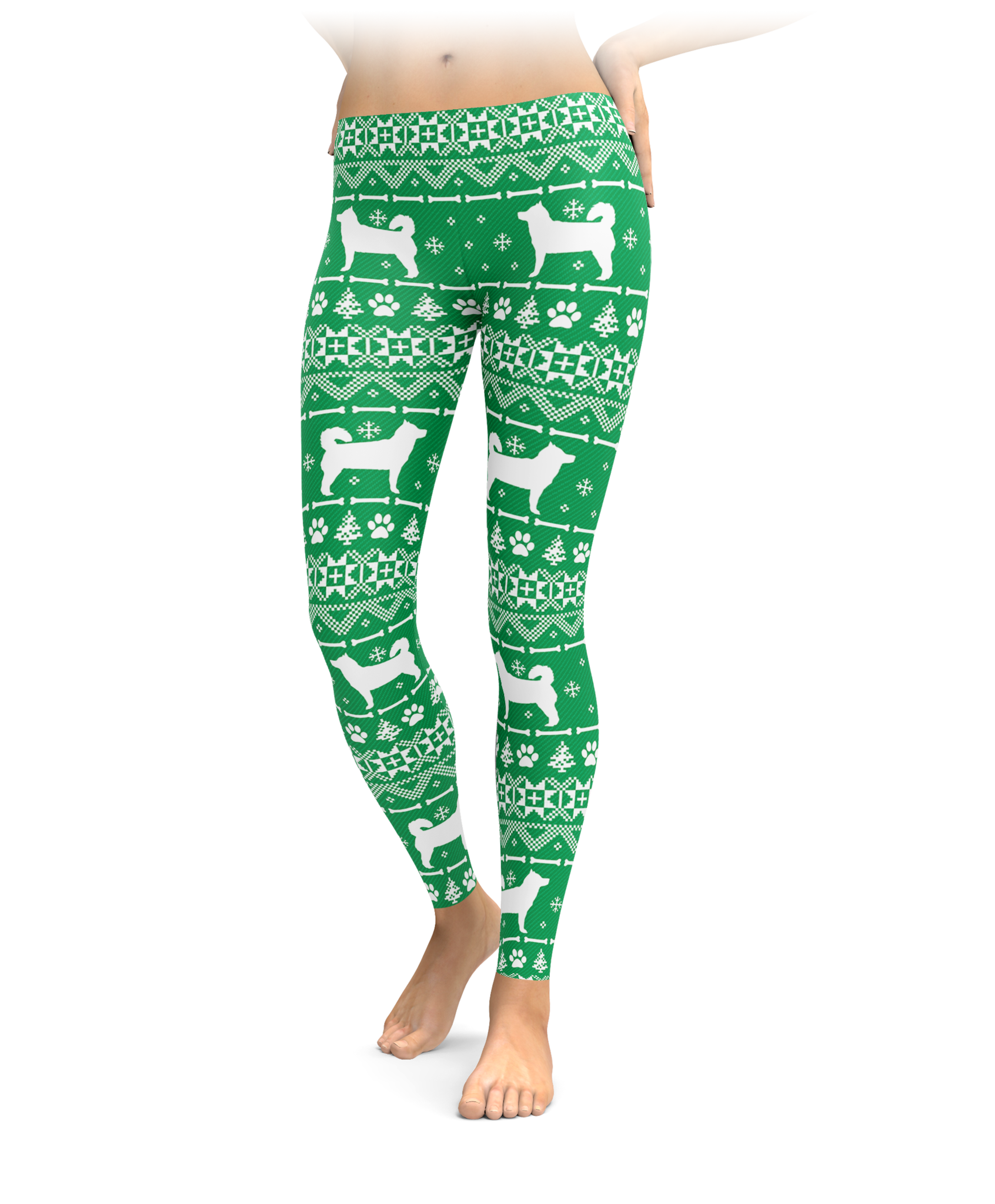 Green Husky Holiday Leggings
