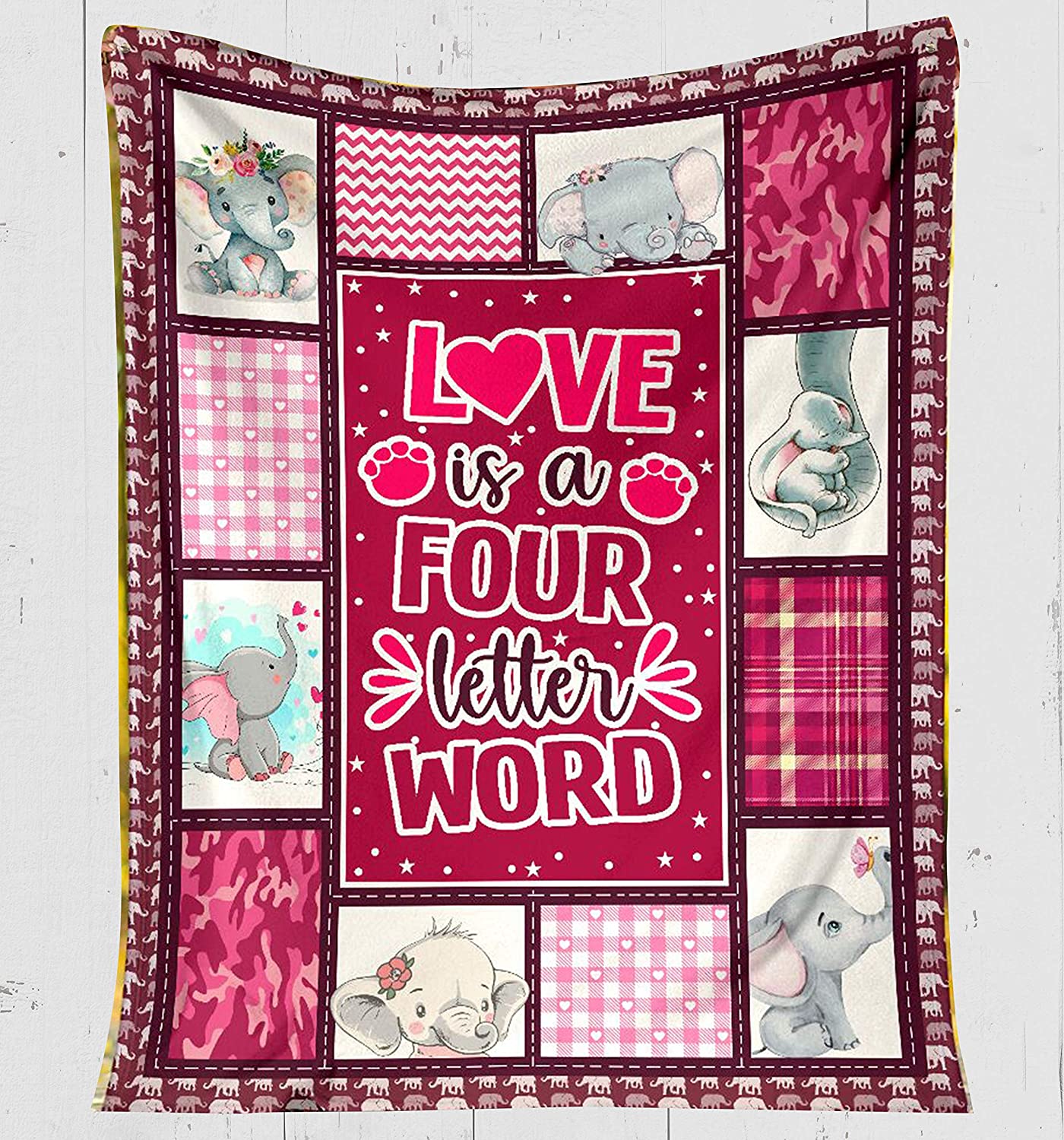 Fleece Blanket -Elephant Fleece Blanket-Love Is A Four-Letter Word-Fleece Blanket 3D Soft Cozy Lightweight Durable Plush Throw Blanket For Bedroom Living, Gift For Friend And Relative