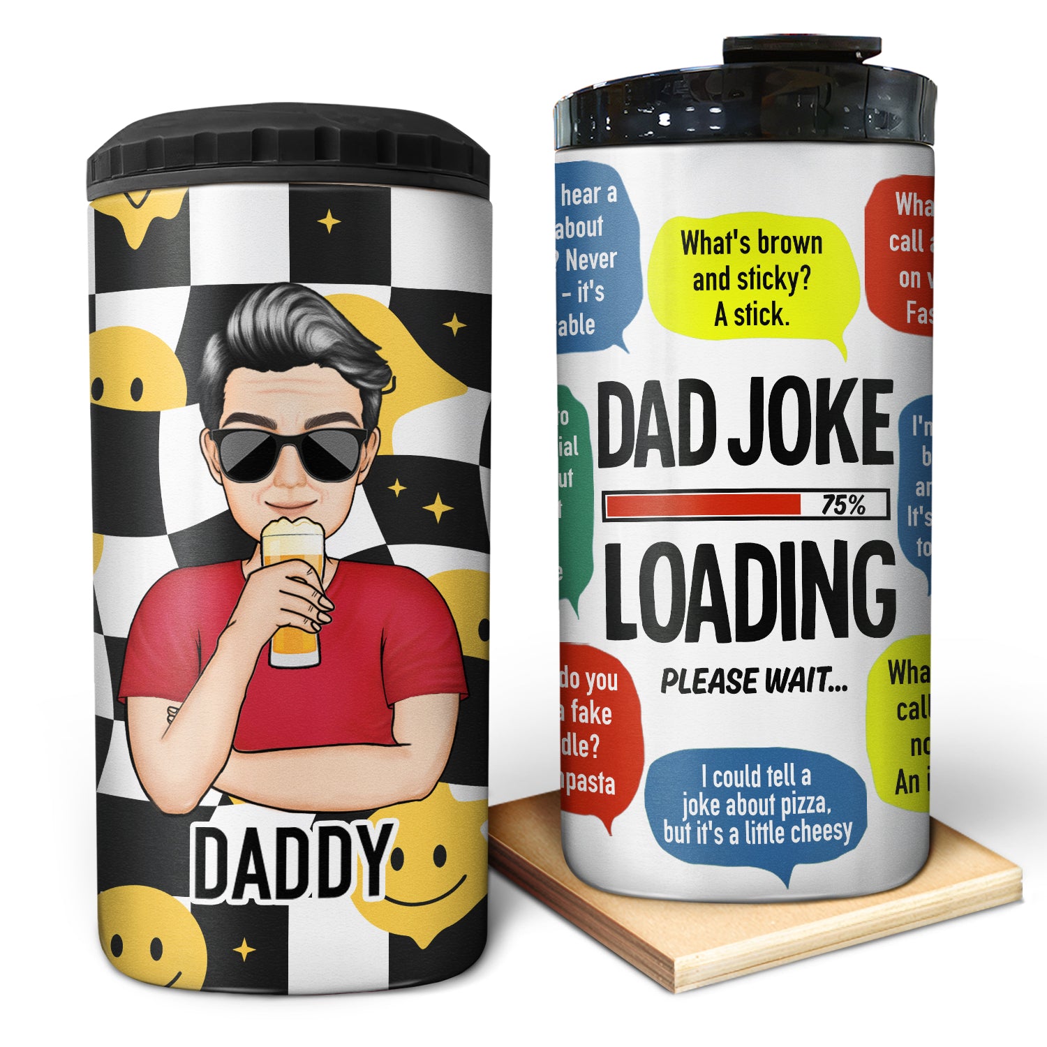 Dad Jokes Loading – Gift For Dad – Personalized Custom 4 In 1 Can Cooler Tumbler