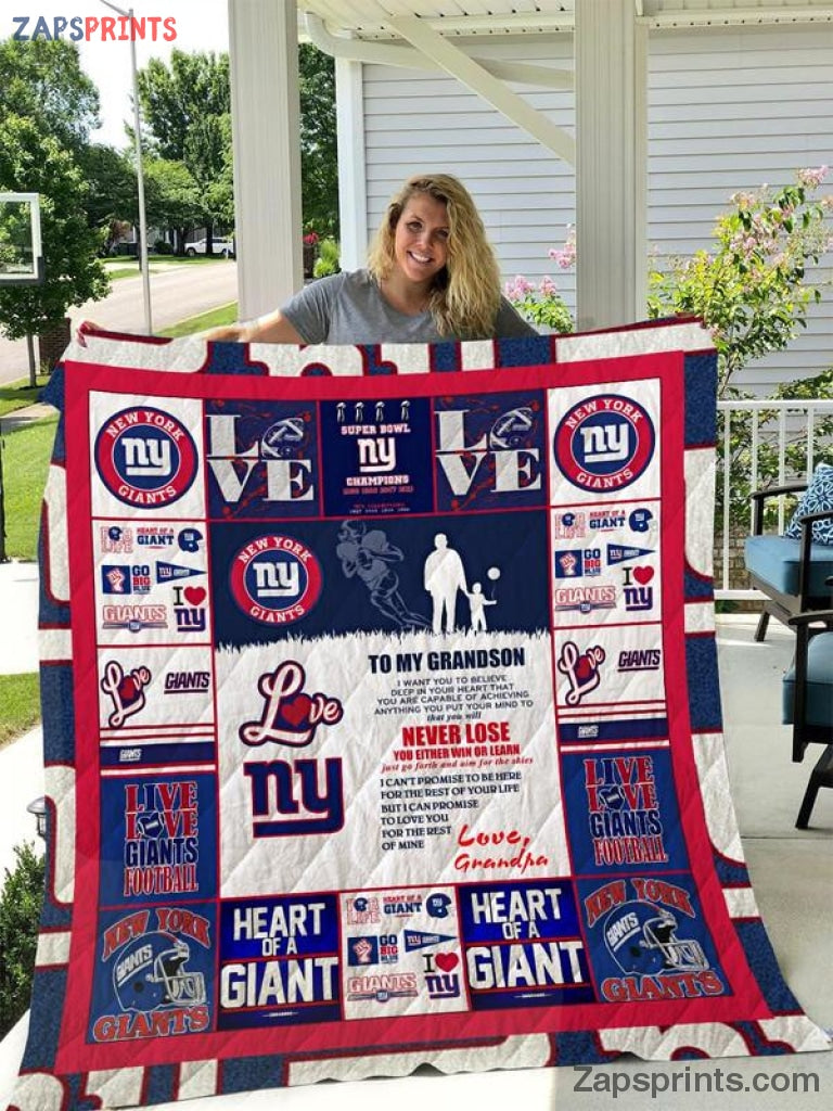 New York Giants To My Grandson Love Grandpa 3D Printing Quilt Gift For Fan Football Lovers