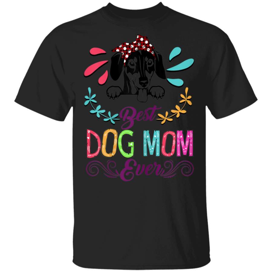 Womens Best Dog Mom Ever Red Plaid Bandana Dachshund Dog Gift TShirt