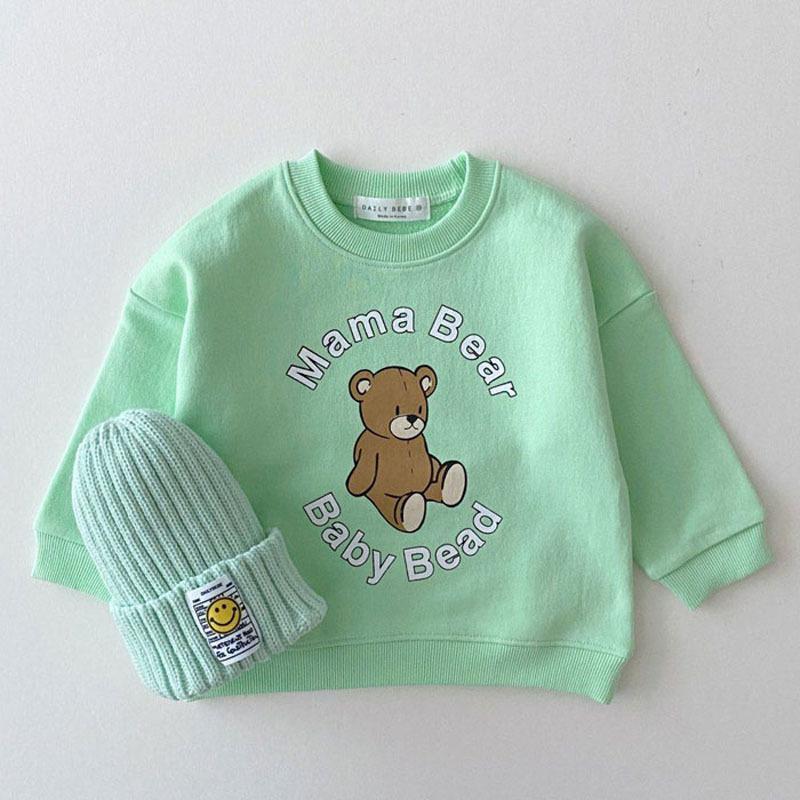 2022 Spring New Baby Candy Color Sweatshirt Kids Cute Cartoon Bear Print Sweatshirt For Boys Girls Long Sleeve Pullover Tops alx